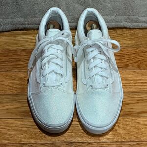 White VANS Old Skool Glitter Sneakers Size Women’s 8 Juniors 6.5 Men’s 6.5